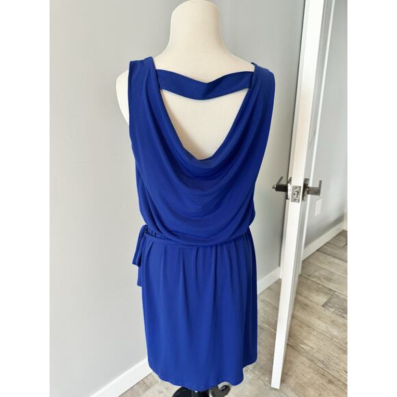 Fenn Wright Manson Cobalt Blue Sleeveless Blouson Dress Waist Tie Hi Low Size 8 - Picture 3 of 4